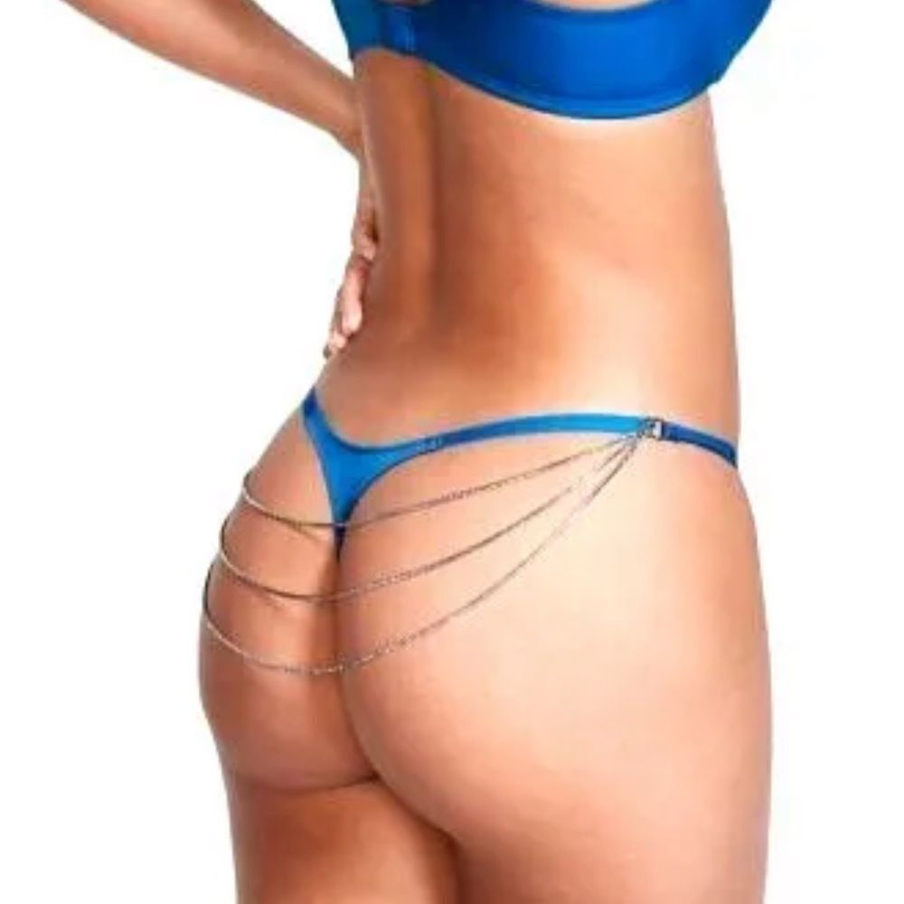 Victoria's Secret Very Sexy Rhinestone Triple Chain Shine Satiny V string panty